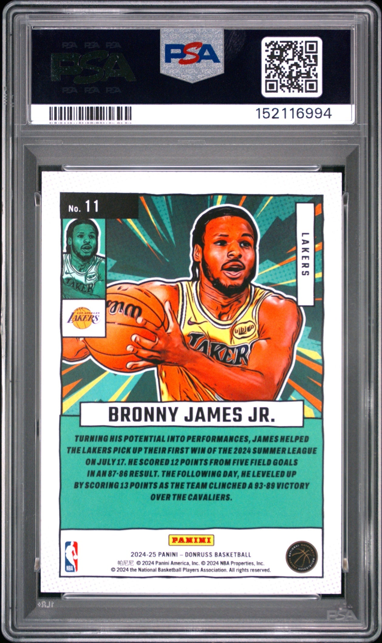 Bronny James Jr. Donruss 2024-25 Intl Blue Stars /99 RC PSA 9 Los Angeles Lakers