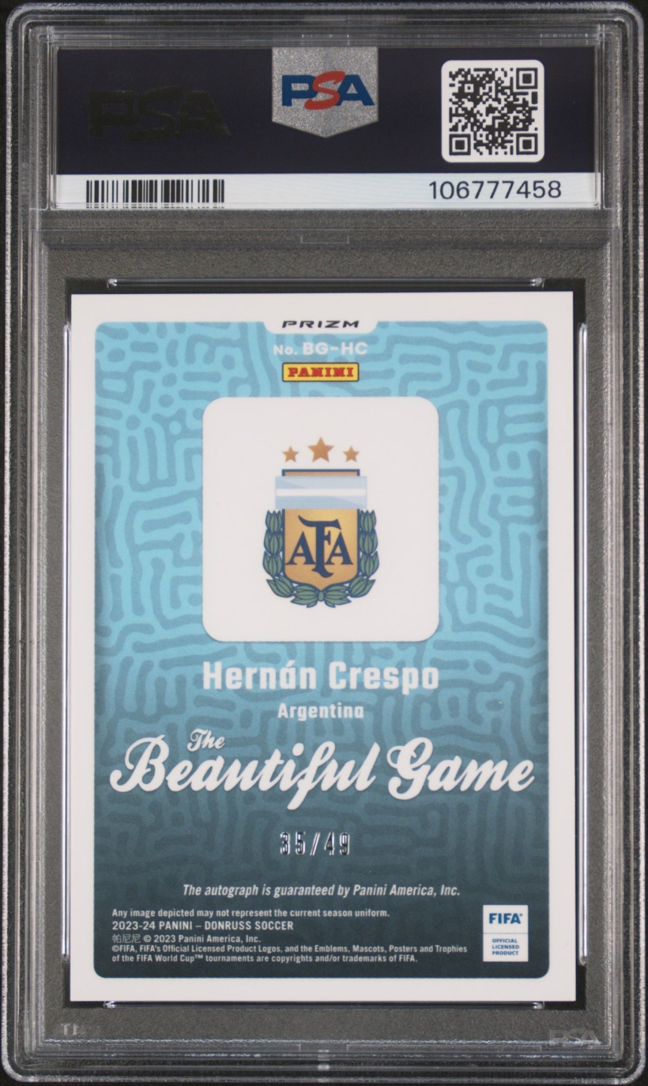 Hernan Crespo Panini Donruss 2023-24 Red /49 Auto PSA 9 Argentina