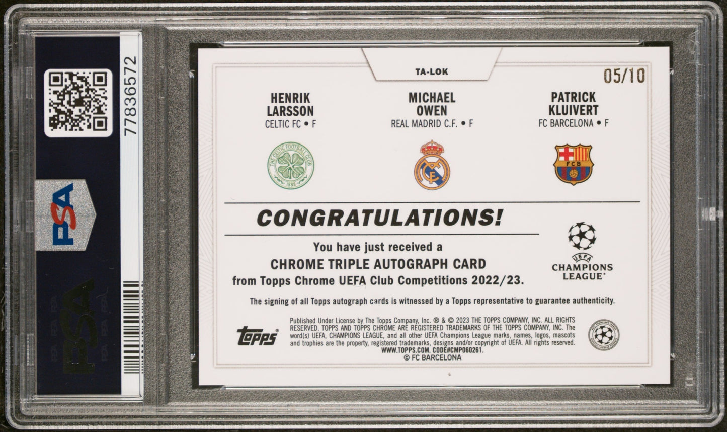 Larsson/Owen/Kluivert Topps Chrome UCC '22 Black /10 PSA 10 Real Madrid