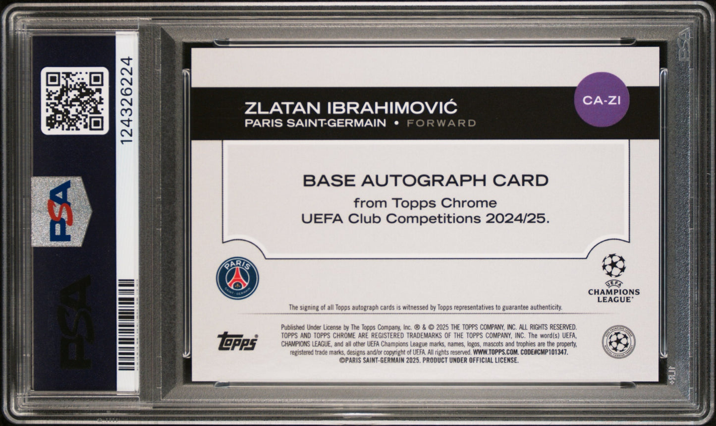 Zlatan Ibrahimovic Topps Chrome UCC 2024-25 Black Refractor /10 Auto PSA 10 PSG