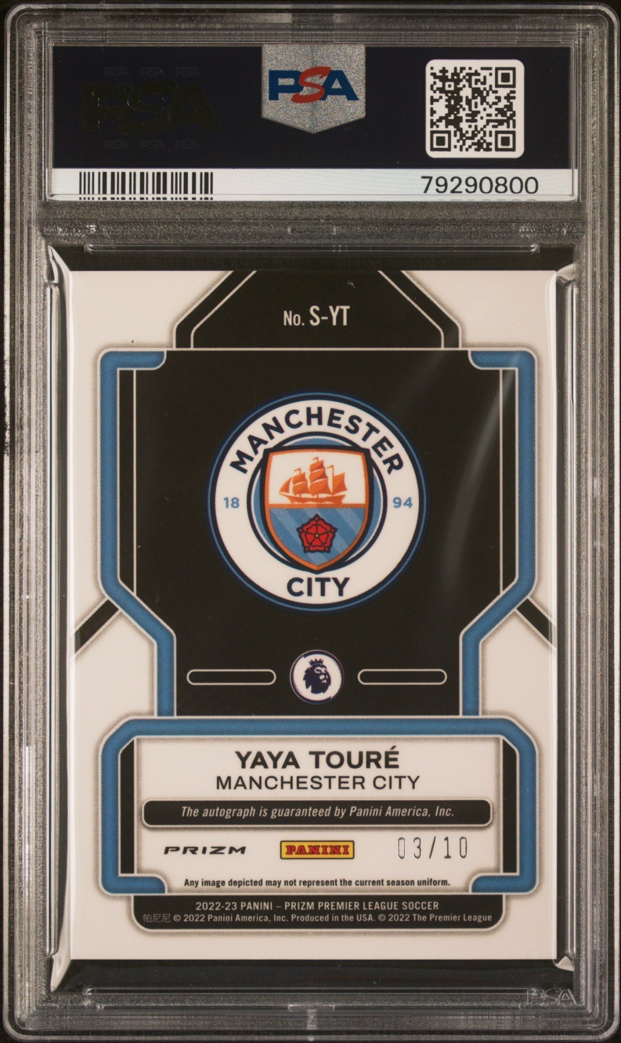 Yaya Toure Panini Prizm PL 2022-23 Breakaway Gold /10 Auto PSA 10 Manchester City