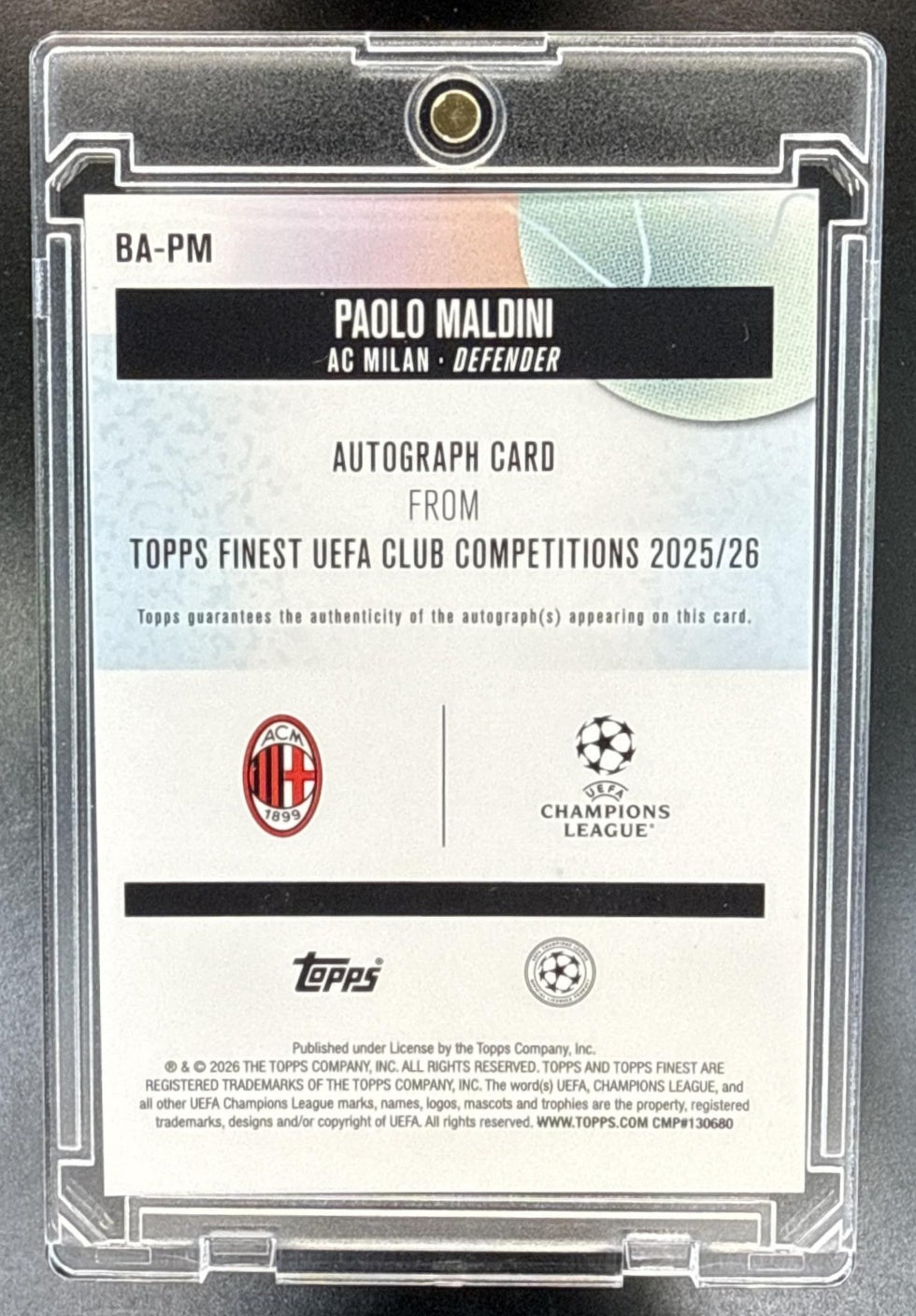 Paolo Maldini Topps UCC Finest 2025-26 Orange Refractor /25 Auto AC Milan