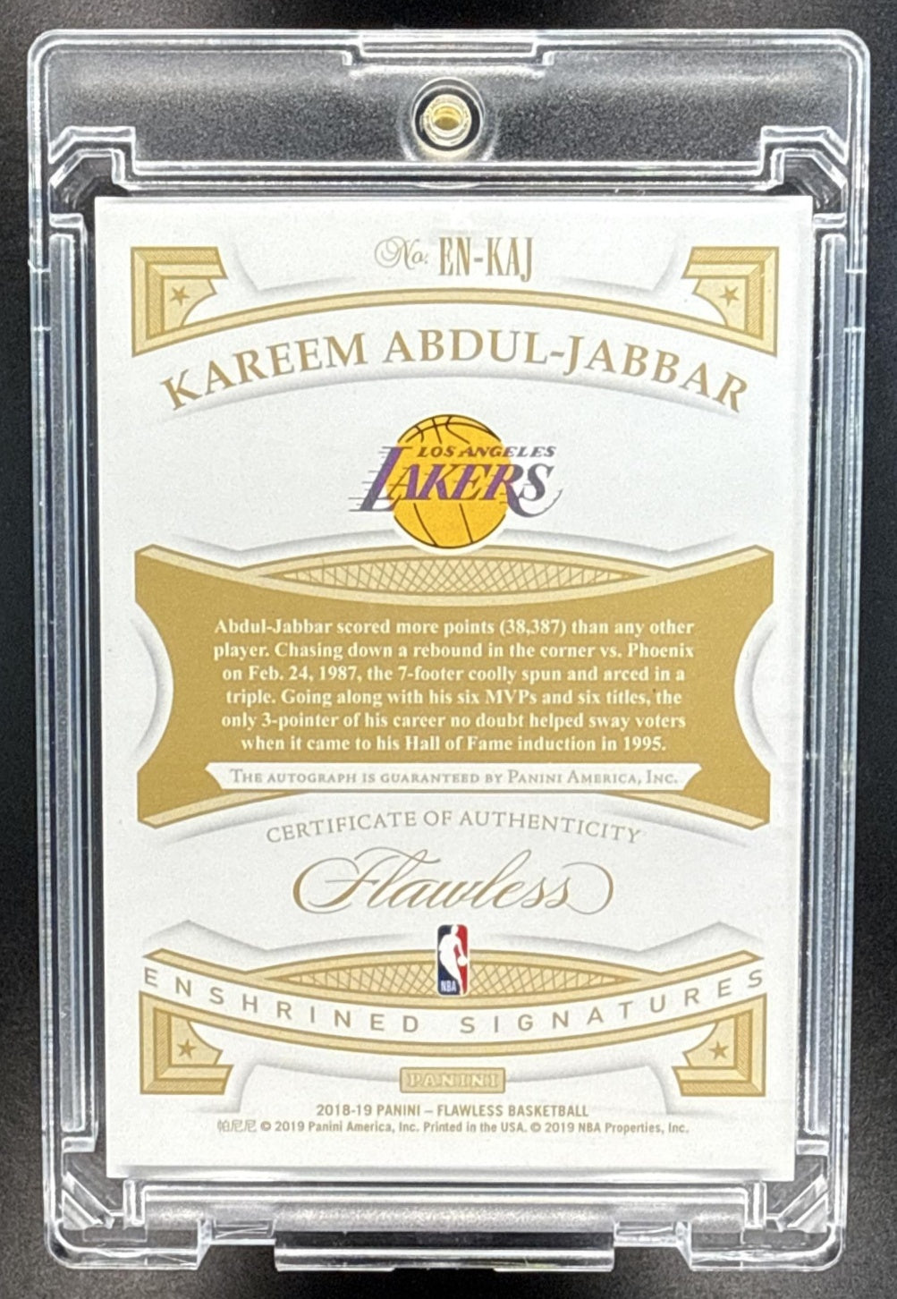 Kareem Abdul-Jabbar Panini Flawless 2018-19 Green /5 Auto Los Angeles Lakers