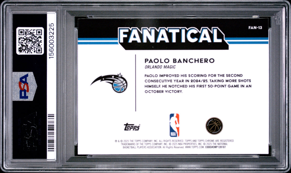 Paolo Banchero Topps Chrome 2025-26 Fanatical SSP PSA 10 Orlando Magic
