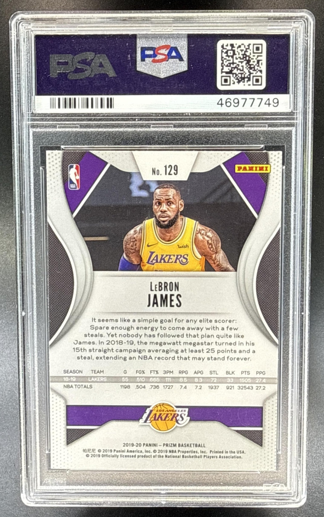 LeBron James Panini Prizm 2019-20 PSA 9 Los Angeles Lakers