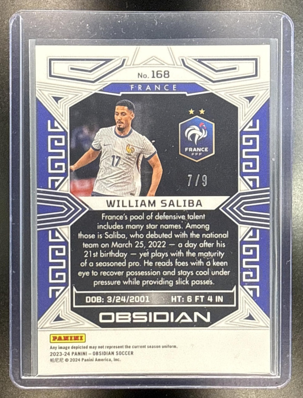 William Saliba Panini Obsidian 2023-24 Electric Etch Contra /9 France