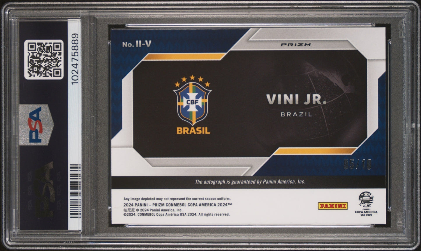 2024 Panini Prizm Copa America Vini Jr. #II-VJR Intl Ink Gold Pulsar /10 PSA 8