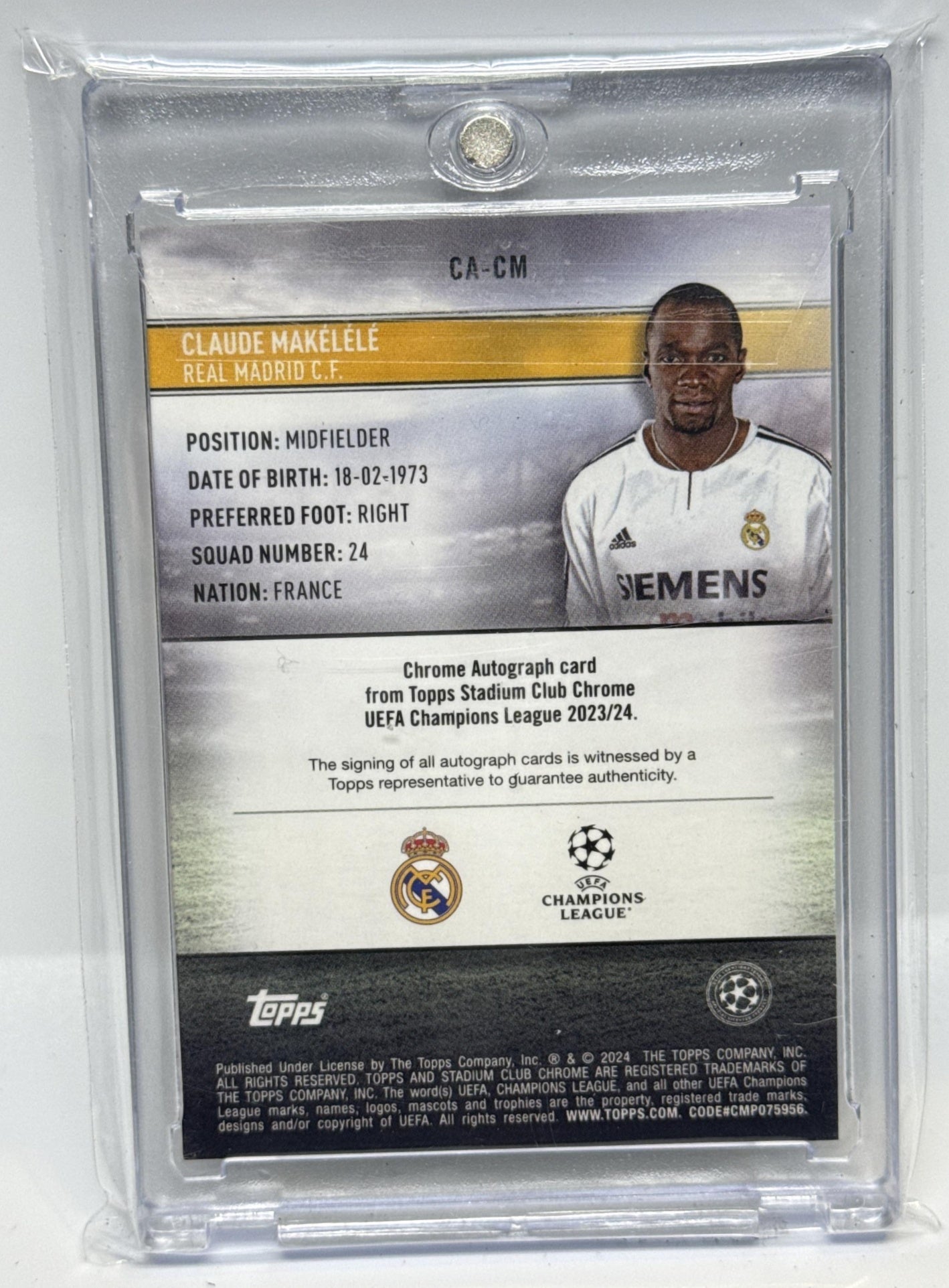 Claude Makelele Topps Stadium CC UEFA '23 Members Only Gold /50 Auto Real Madrid