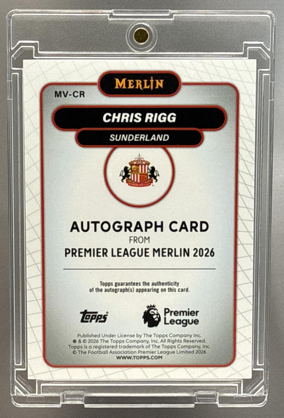 Chris Rigg Topps Merlin PL 2026 Auto Orange Refractor /25 RC Sunderland