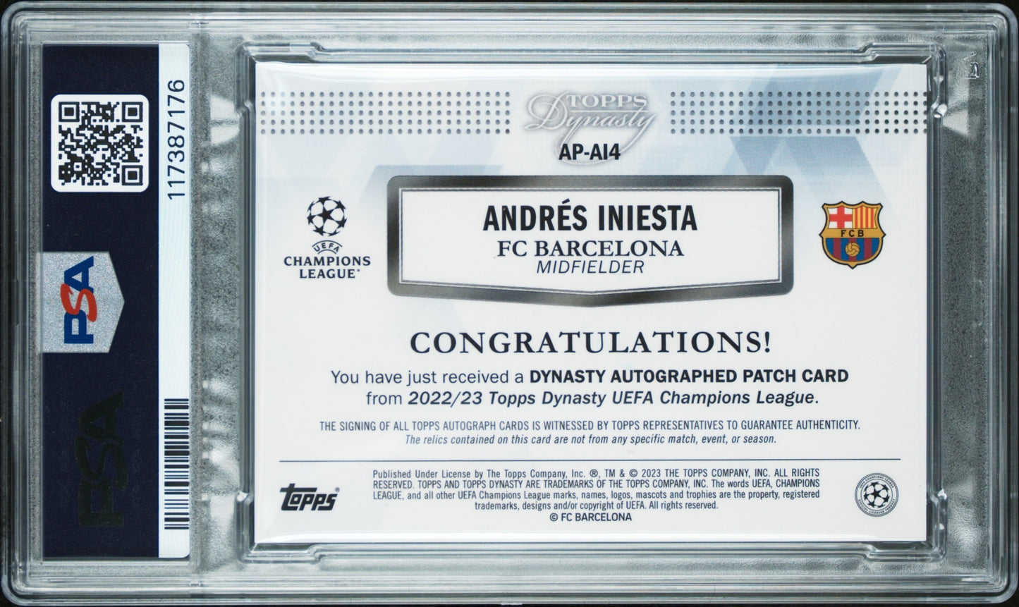 Andres Iniesta Topps Dynasty UCL 2022-23 /10 Auto PSA 8 FC Barcelona