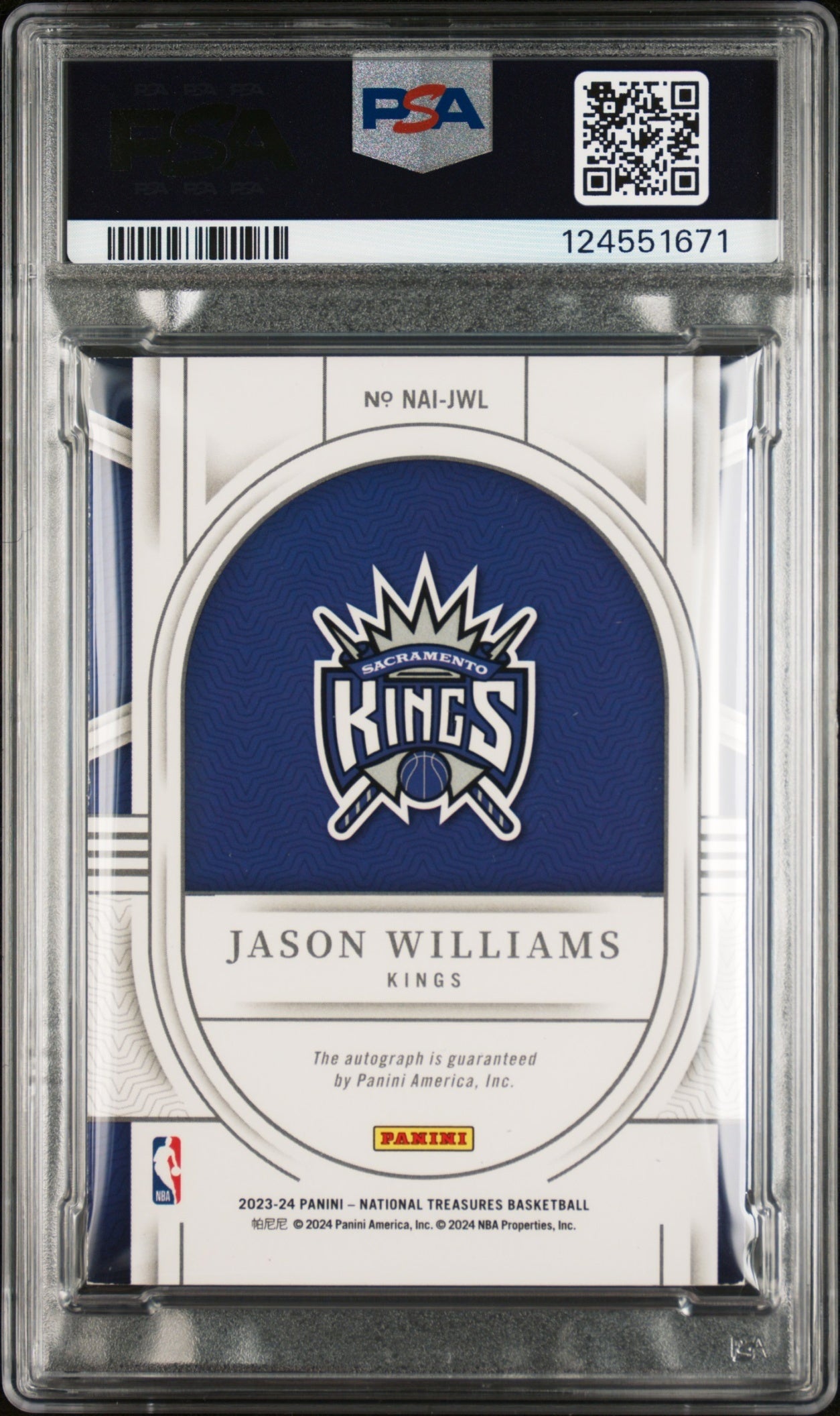 Jason Williams Panini National Treasures 2023-24 Gold /10 PSA AUTH Sacramento Kings