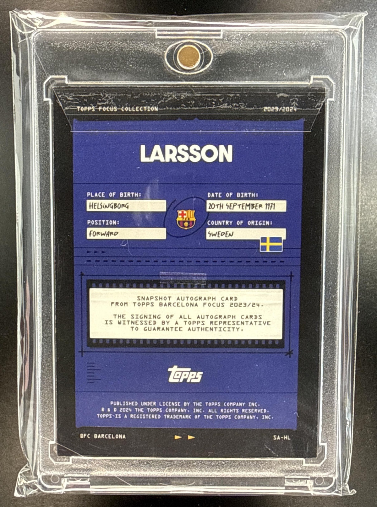 Henrik Larsson Topps Focus FC Barcelona 2023-24 Snapshots Auto /50