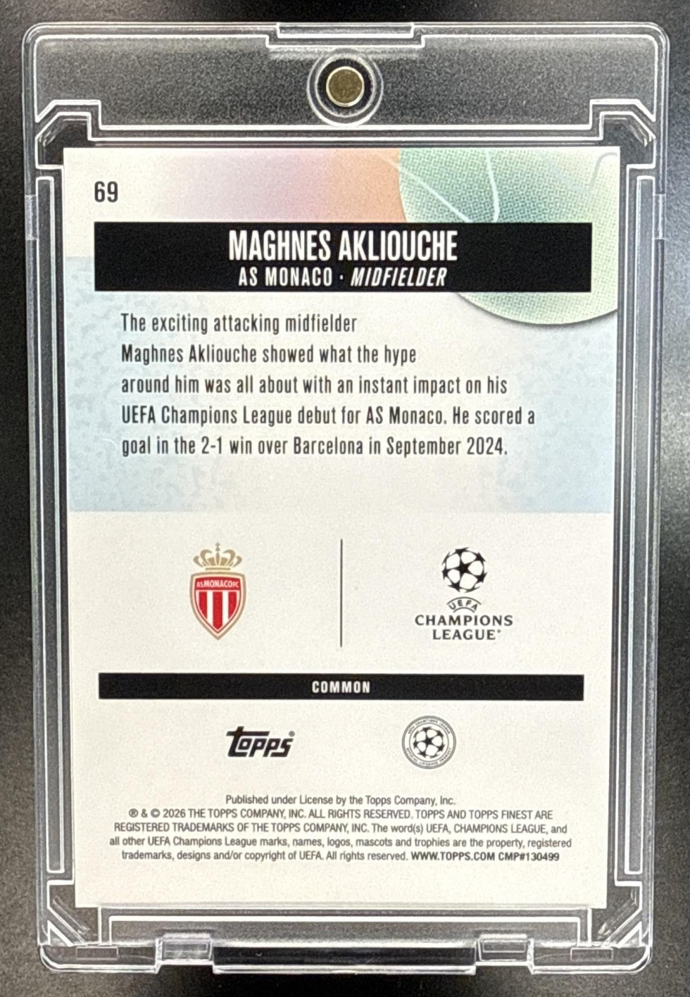 Maghnes Akliouche Topps UCC Finest 2025-26 Red Refractor /5 AS Monaco