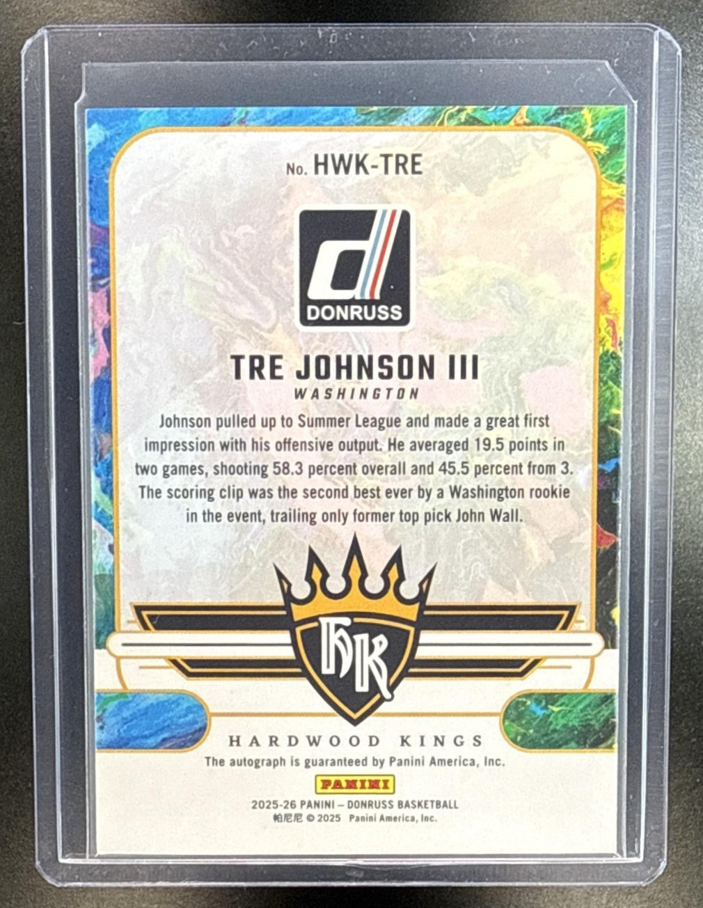 Tre Johnson III Panini Donruss 2025-26/75 RC Auto Washington Wizards