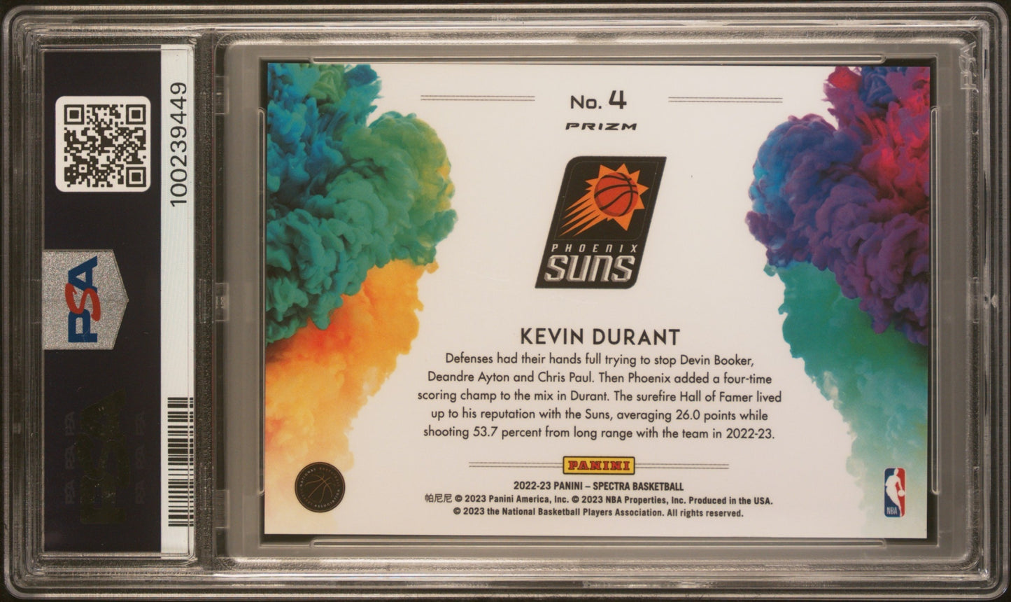 Kevin Durant Panini Spectra 2022-23 Colorblast PSA 8 Phoenix Suns