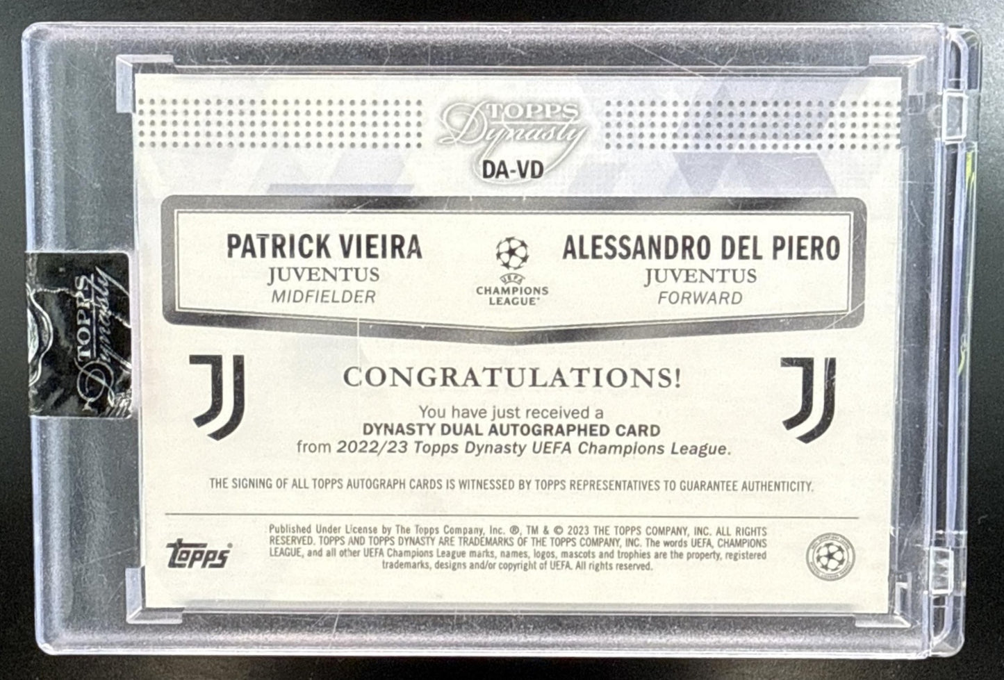 Patrick Vieira Alessandro Del Piero Topps Dynasty UCL 2022-23/10 Auto Juventus