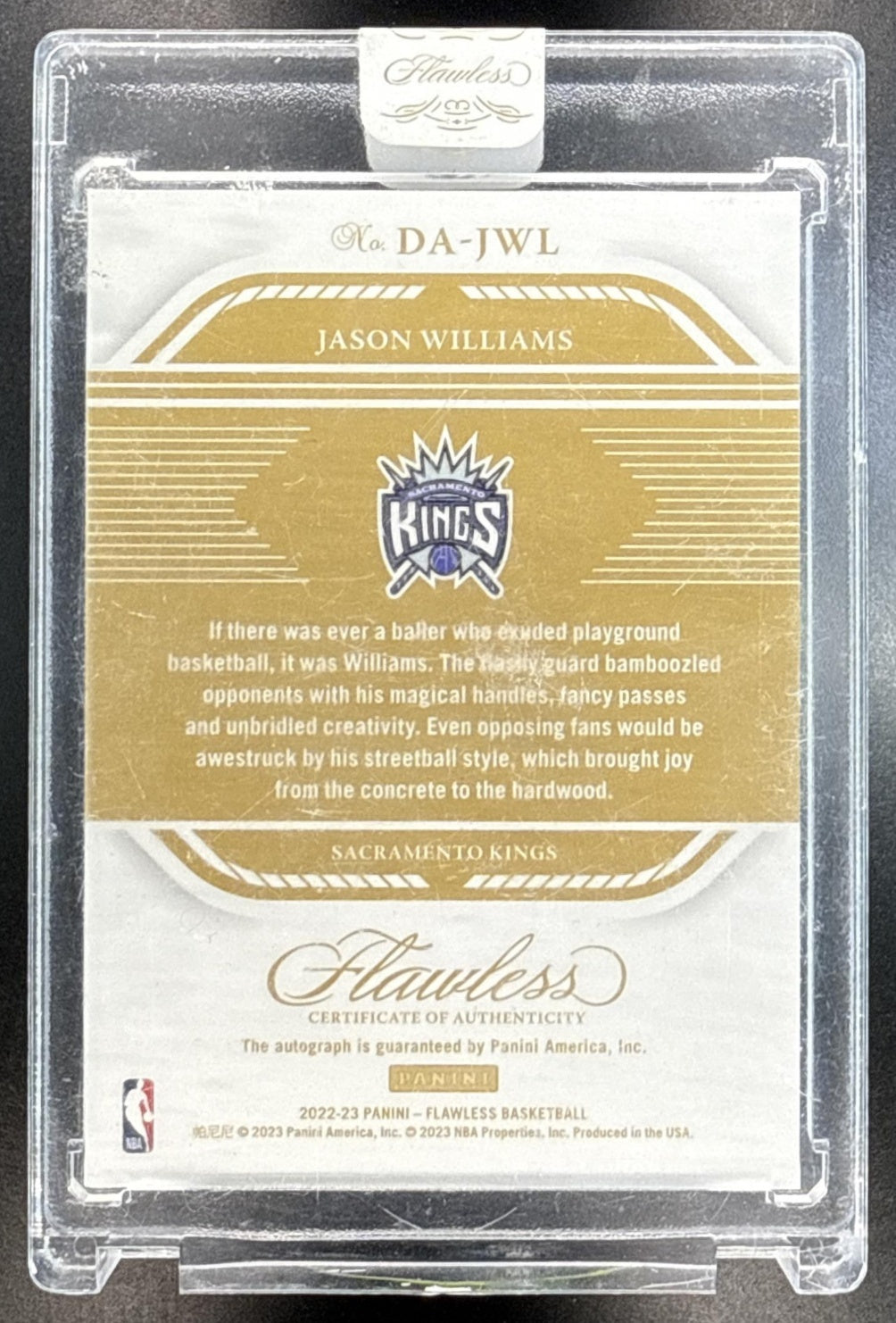Jason Williams Panini Flawless 2022-23 /25 Auto Sacramento Kings