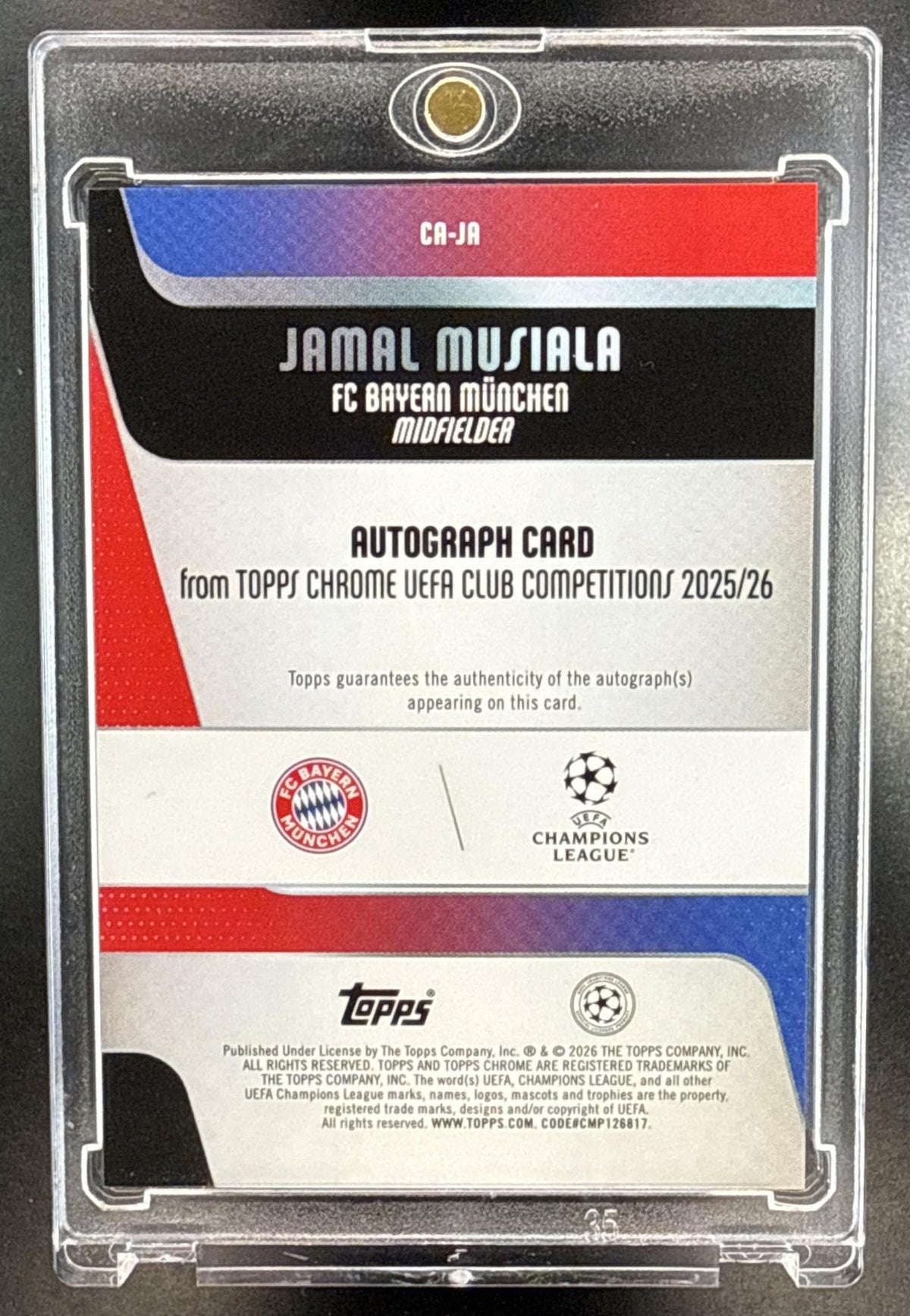 Jamal Musiala Topps Chrome UCC 2025-26 Purple Geometric /75 Auto FC Bayern Munchen