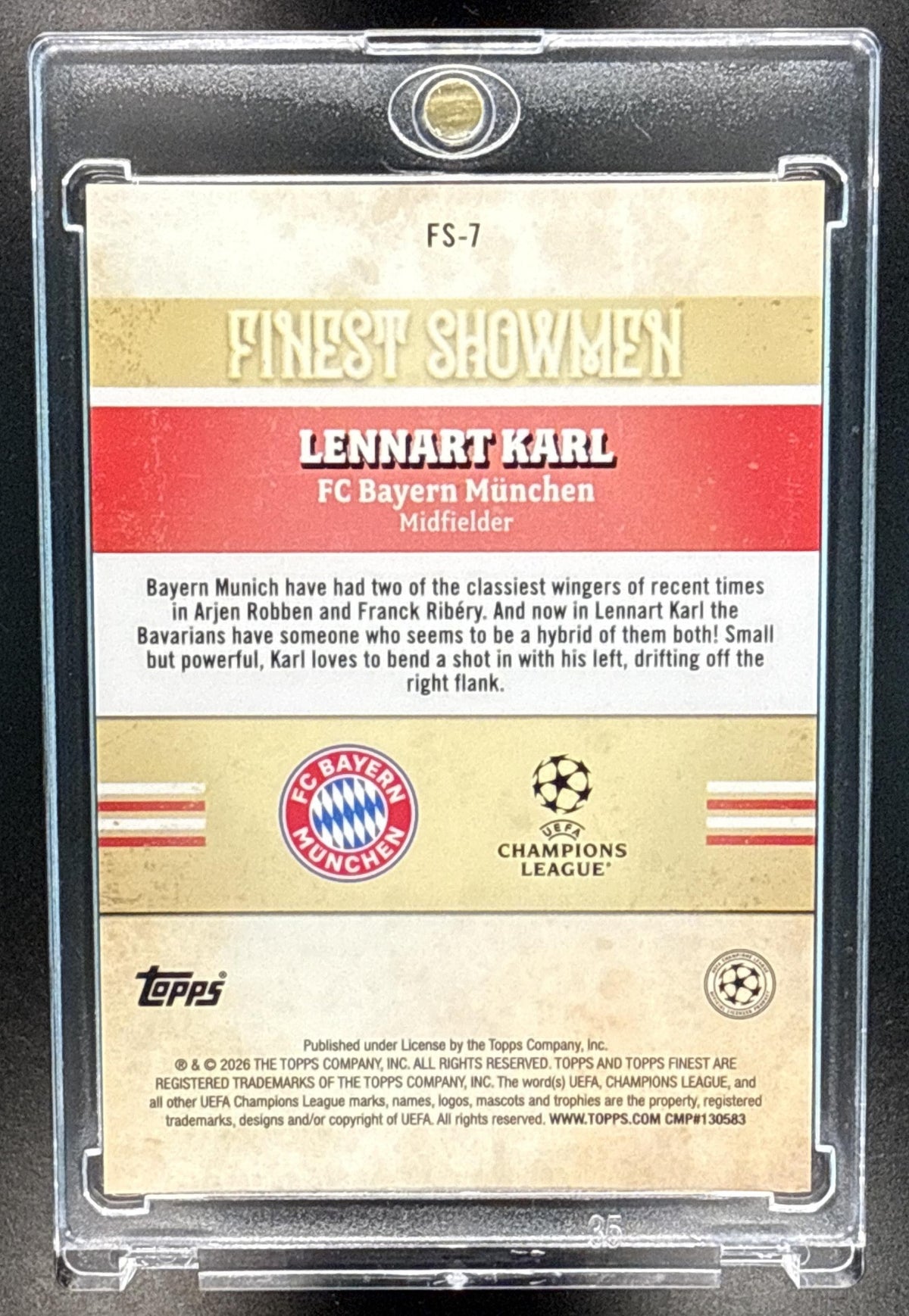 Lennart Karl Topps Finest UCC 2025-26 Gold Refractor /50 RC FC Bayern Munchen
