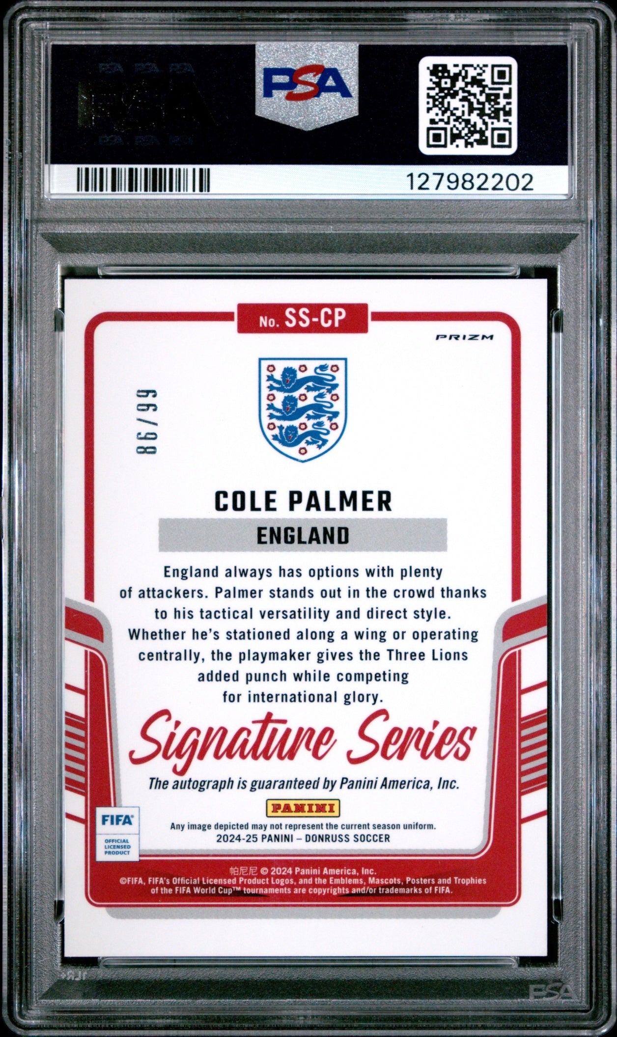 Cole Palmer Panini Donruss 2024-25 Signature Series Blue /99 Auto PSA 10 England