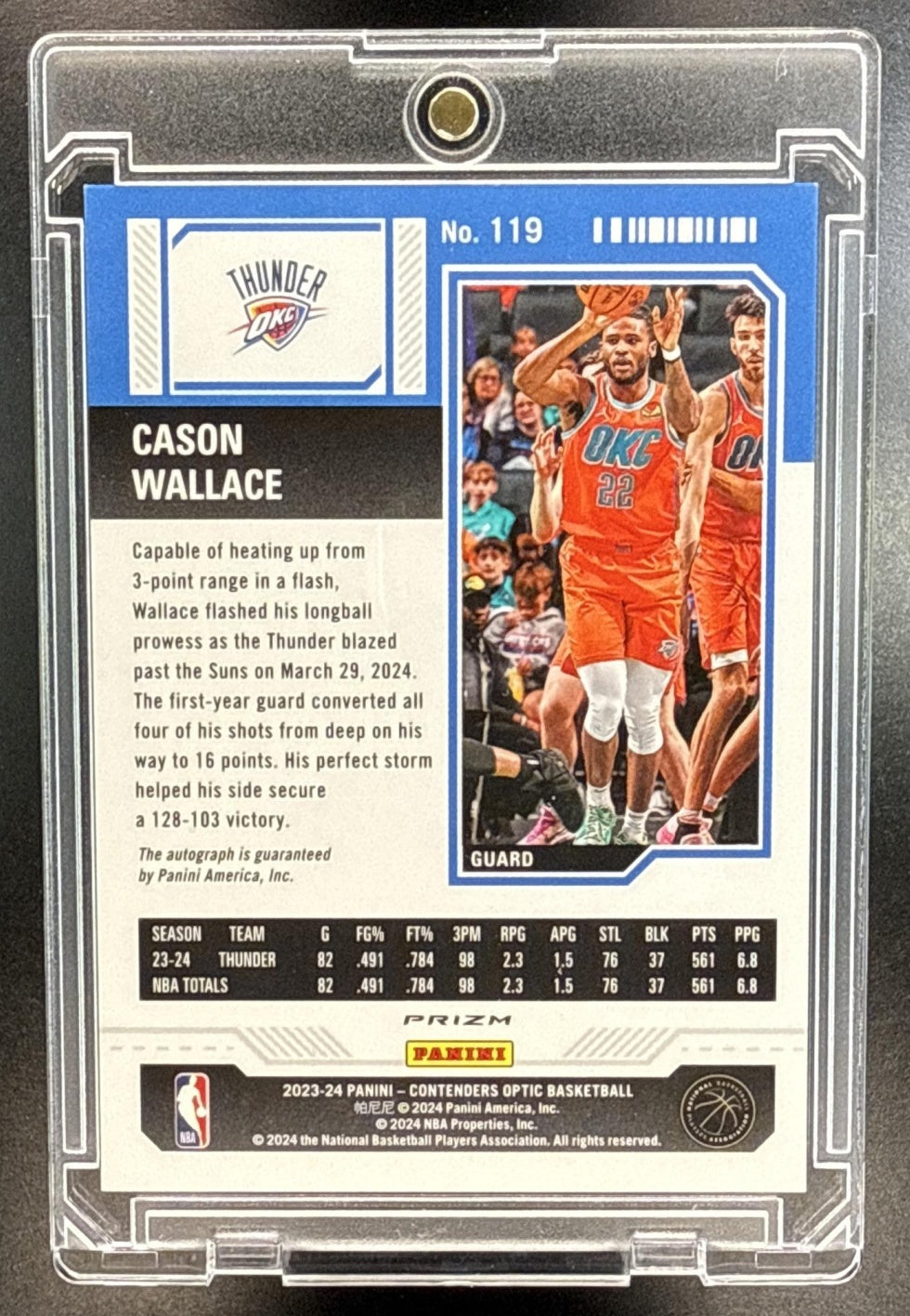 Cason Wallace Panini Contenders Optic 2023-24 Silver Prizm RC Auto Oklahoma City Thunder