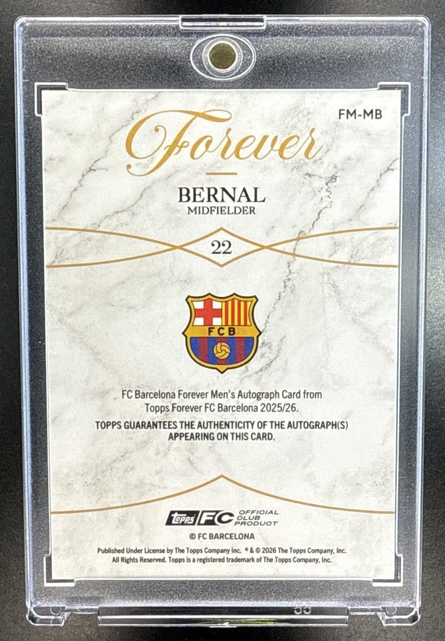Marc Bernal Topps FC Barcelona Forever Soccer 2025-26 Men's Auto Green /99