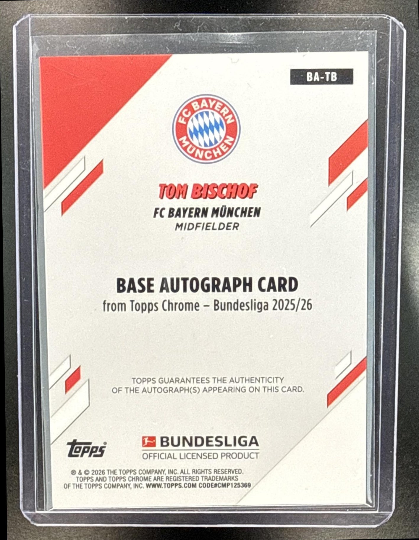 Tom Bischof Topps Chrome Bundesliga 2025-26 ToppsFractor /52 FC Bayern Munchen