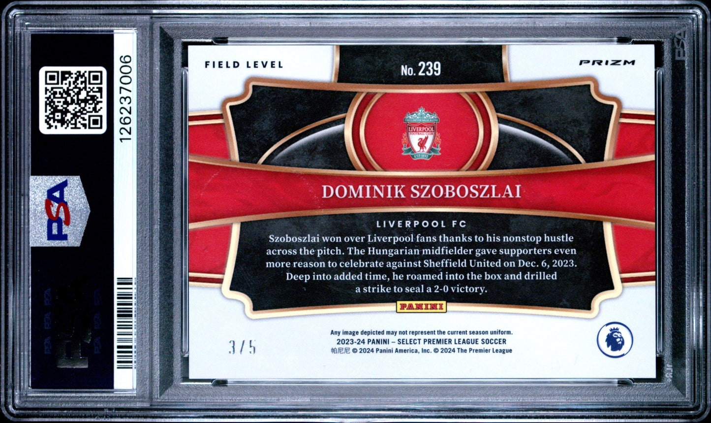 Dominik Szoboszlai Select PL 2023-24 Green Prizm /5 Field Level PSA 9 Liverpool