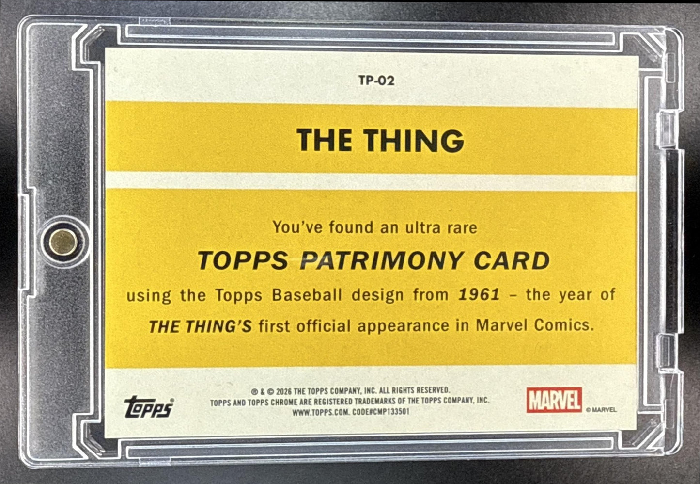 2026 Topps Chrome Marvel Comics The Thing - 1961 Patrimony /25