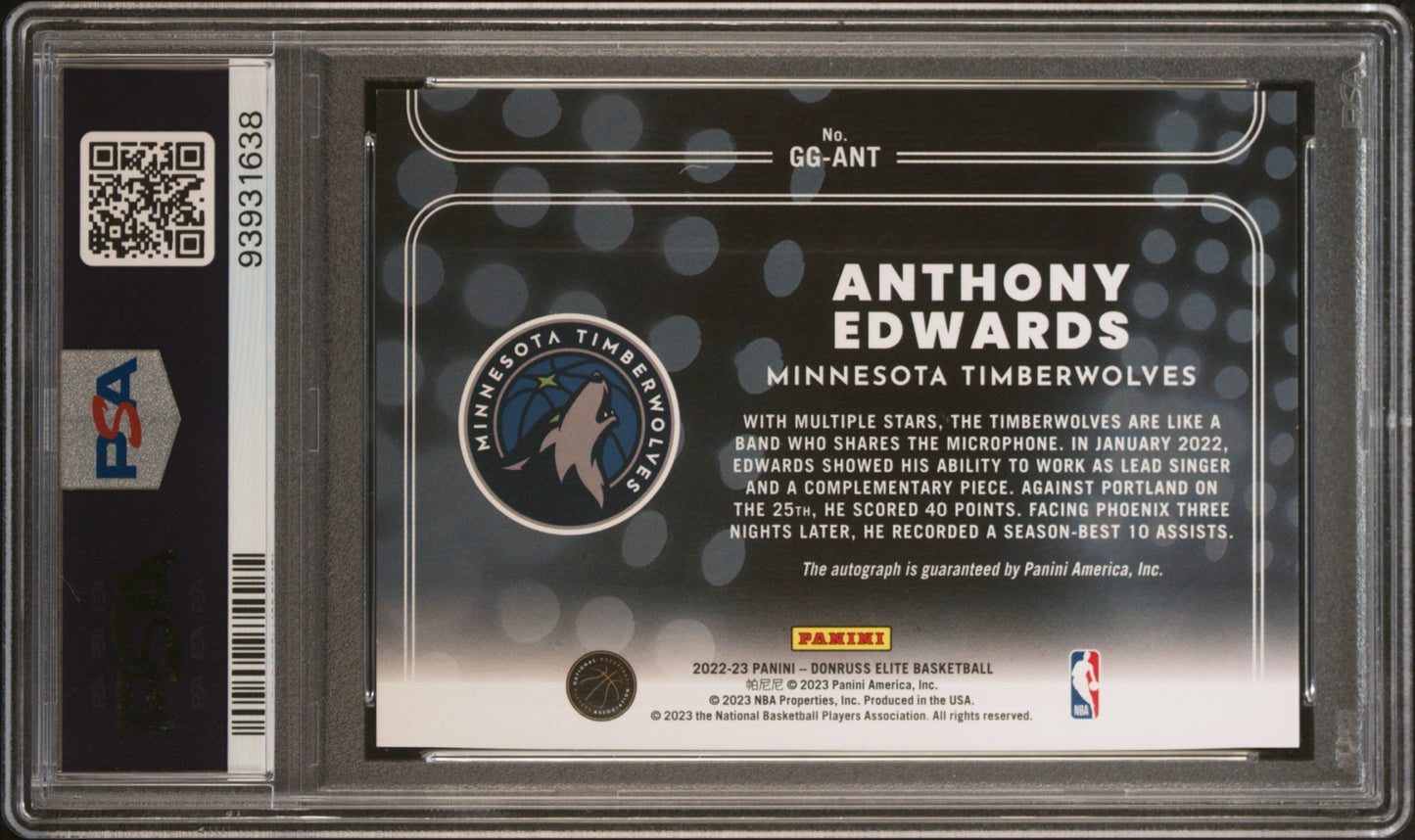 Anthony Edwards Donruss Elite 2022-23 Red /49 Auto Auth Minnesota Timberwolves