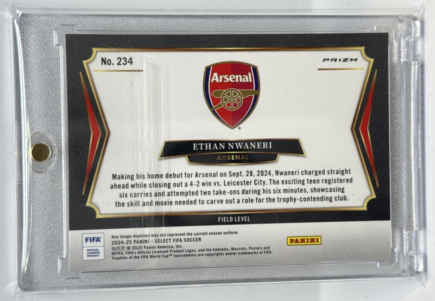 Ethan Nwaneri Panini Select FIFA 2024-25 Field White Sparkle Arsenal