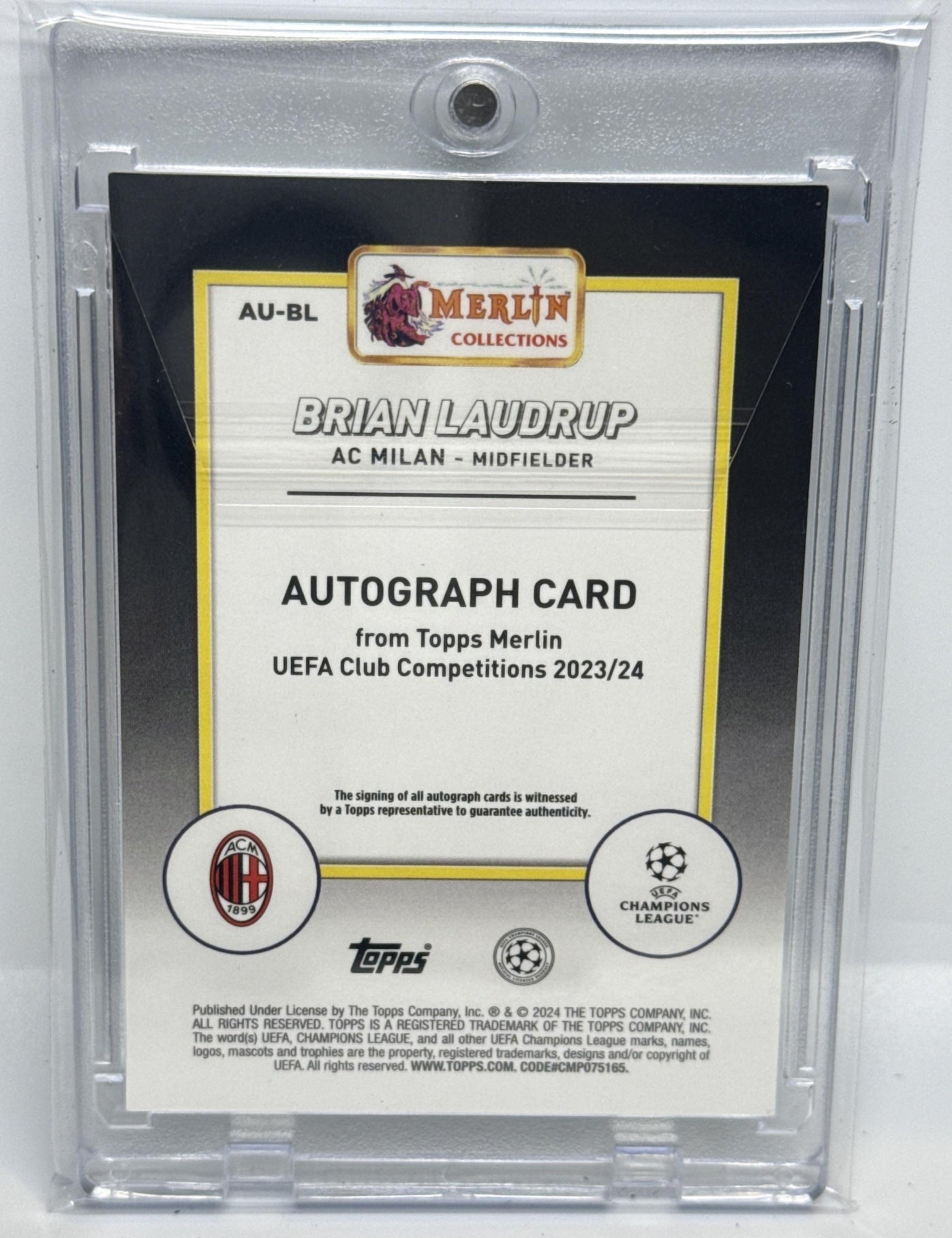 Brian Laudrup Topps Chrome Merlin UCC 2023-24 Auto Aqua Refractor /199 AC Milan