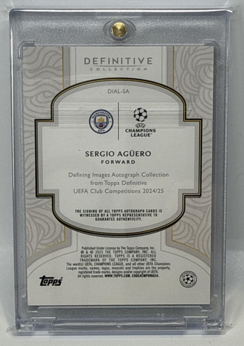 Sergio Aguero Topps Definitive UCC 2024-25 Orange /25 Auto Manchester City