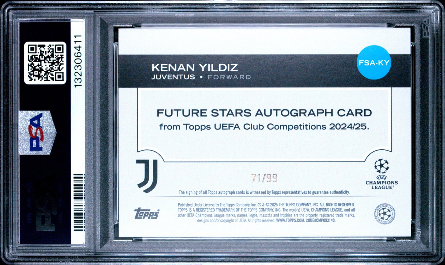 Kenan Yildiz Topps UCC 2024-25 Green Foilboard /99 Auto PSA 10 Juventus