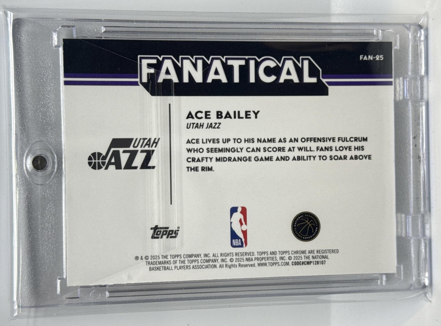 Ace Bailey Topps Chrome 2025-26 Fanatical RC SSP Utah Jazz