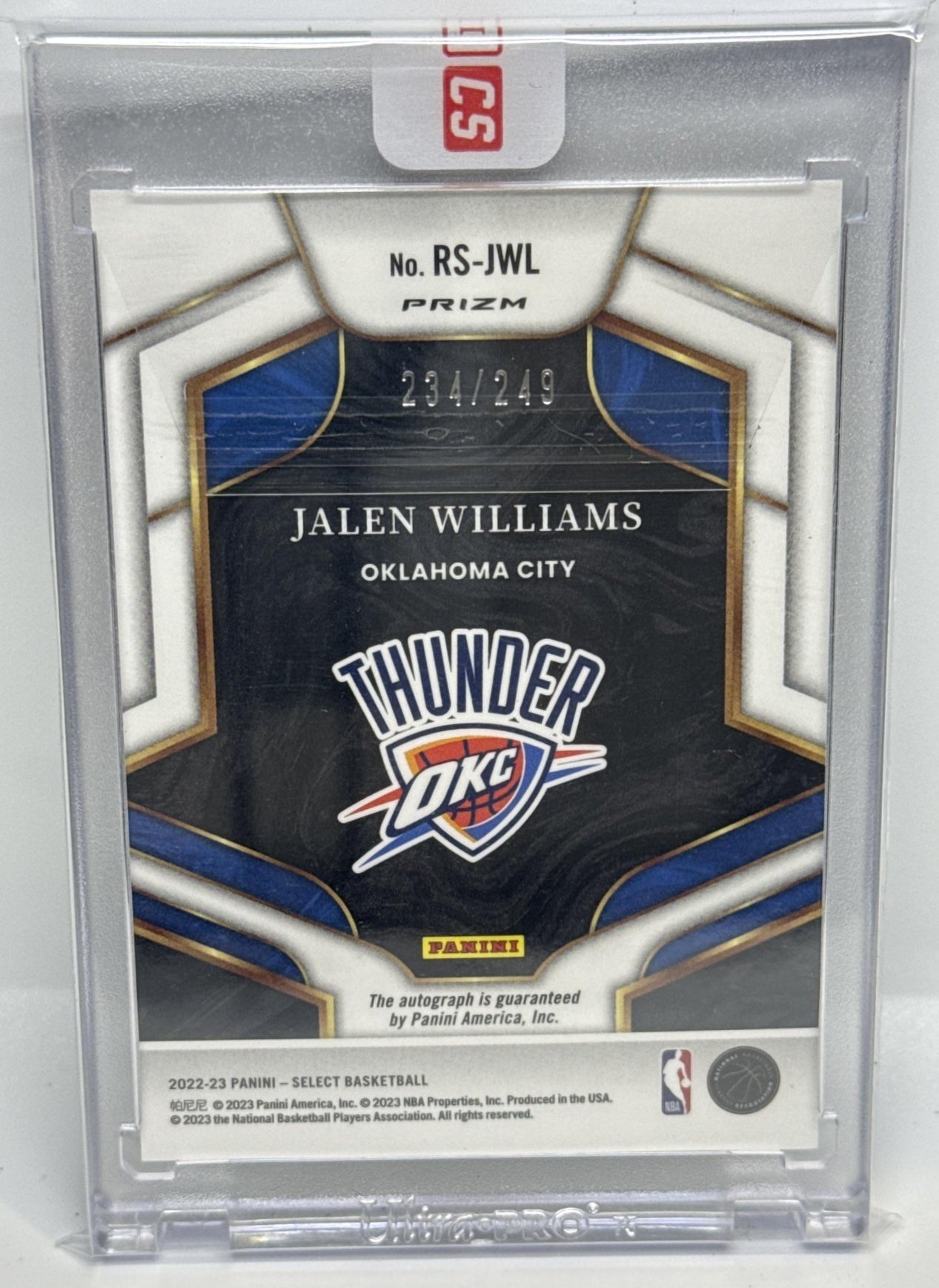 Jalen Williams Panini Select 2022-23/249 Auto RC Oklahoma City Thunder