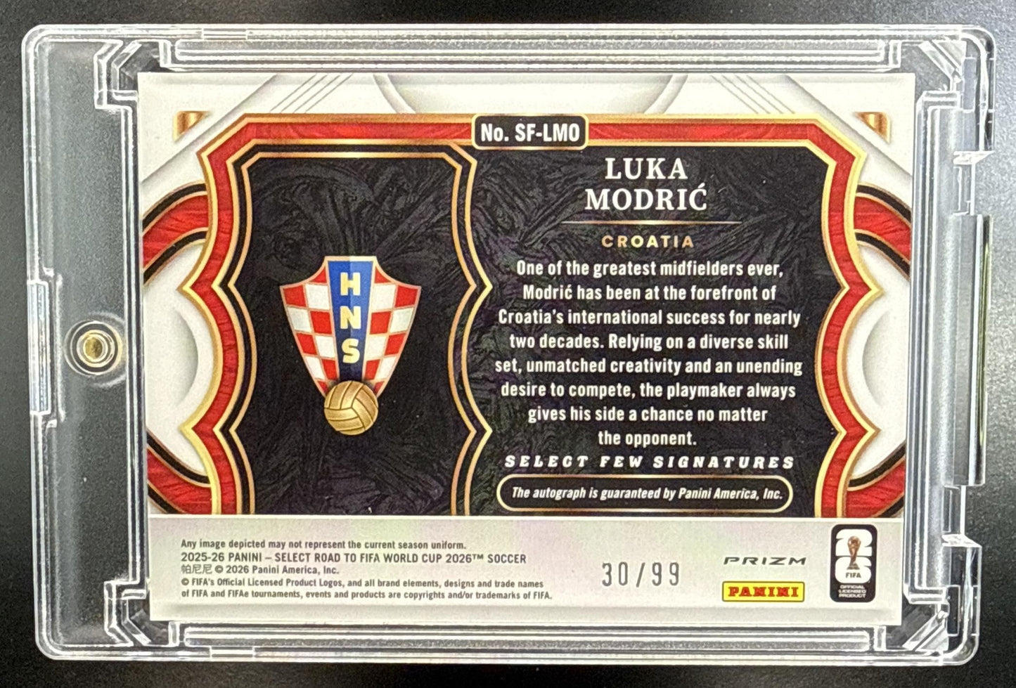 Luka Modric Panini Select Road to FIFA World Cup 2025-26 Purple /99 Auto Croatia