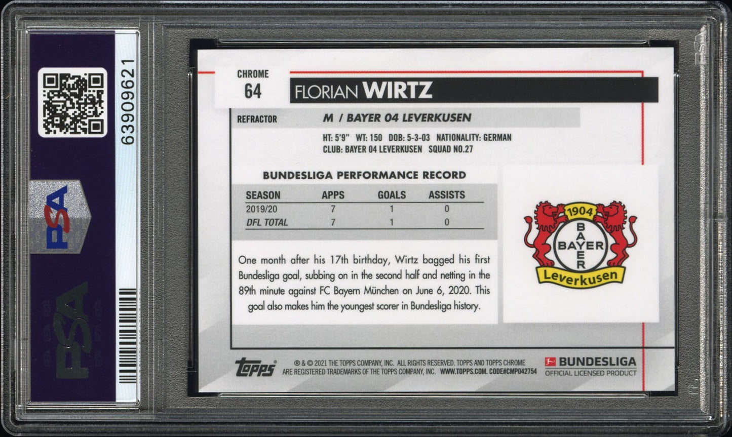 Florian Wirtz Topps Chrome Bundesliga '20 Refractor RC PSA10 Bayer 04 Leverkusen