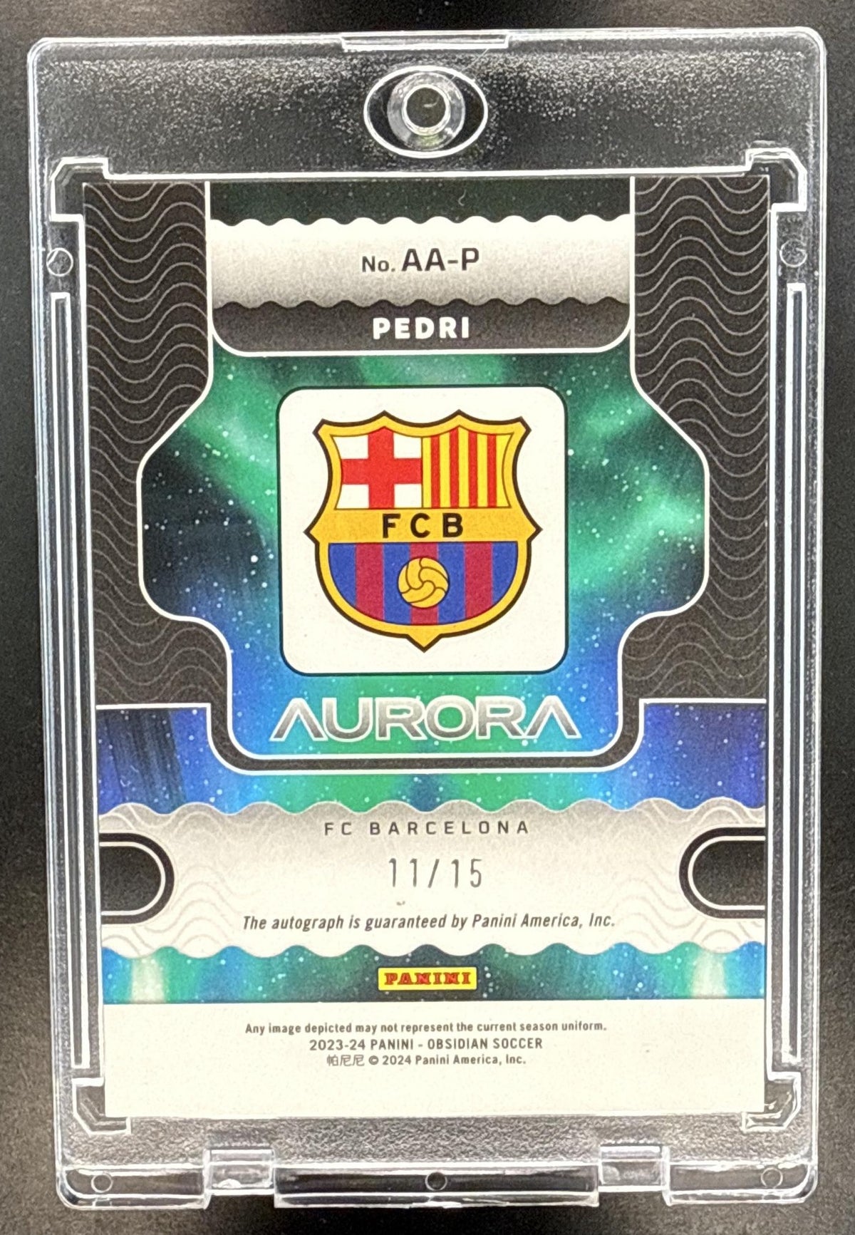 Pedri Panini Obsidian 2023-24 Aurora Auto Electric Etch Red /15 FC Barcelona