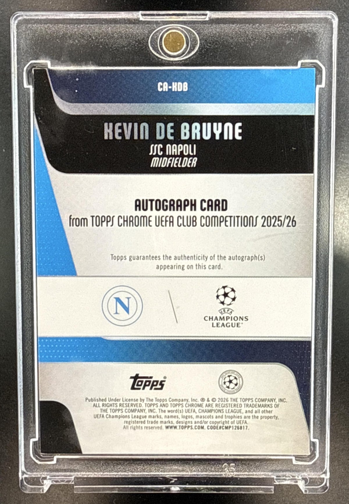 Kevin De Bruyne Topps Chrome UCC 2025-26 Auto Gold Lava Refractor /50 SSC Napoli