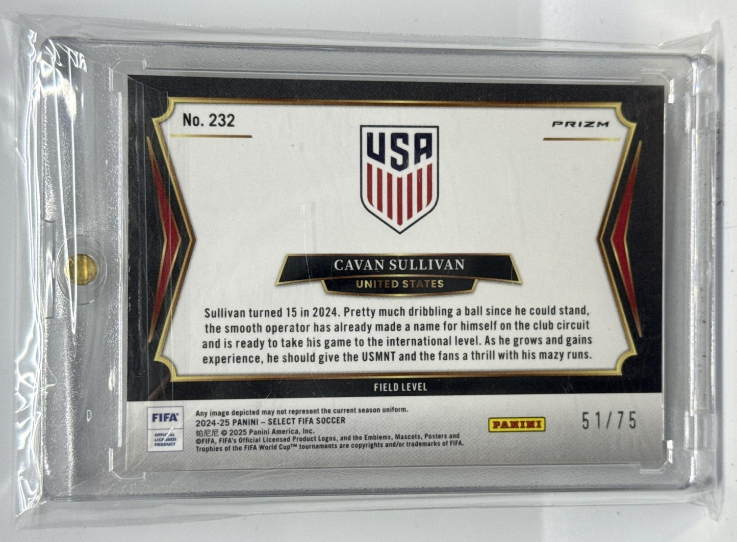 Cavan Sullivan Panini Select FIFA 2024-25 Bronze Checker /75 RC United States
