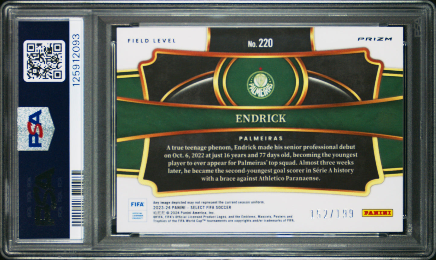 Endrick Panini Select FIFA 2023-24 Pink Mojo Prizm /199 RC PSA 10