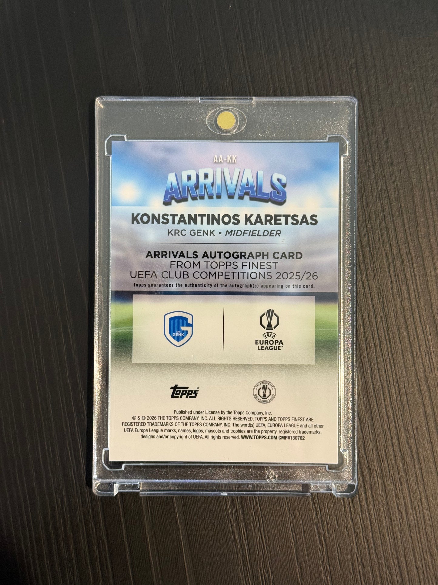 Konstantinos Karetsas Topps Finest 2026 Arrivals Autograph KRC Genk