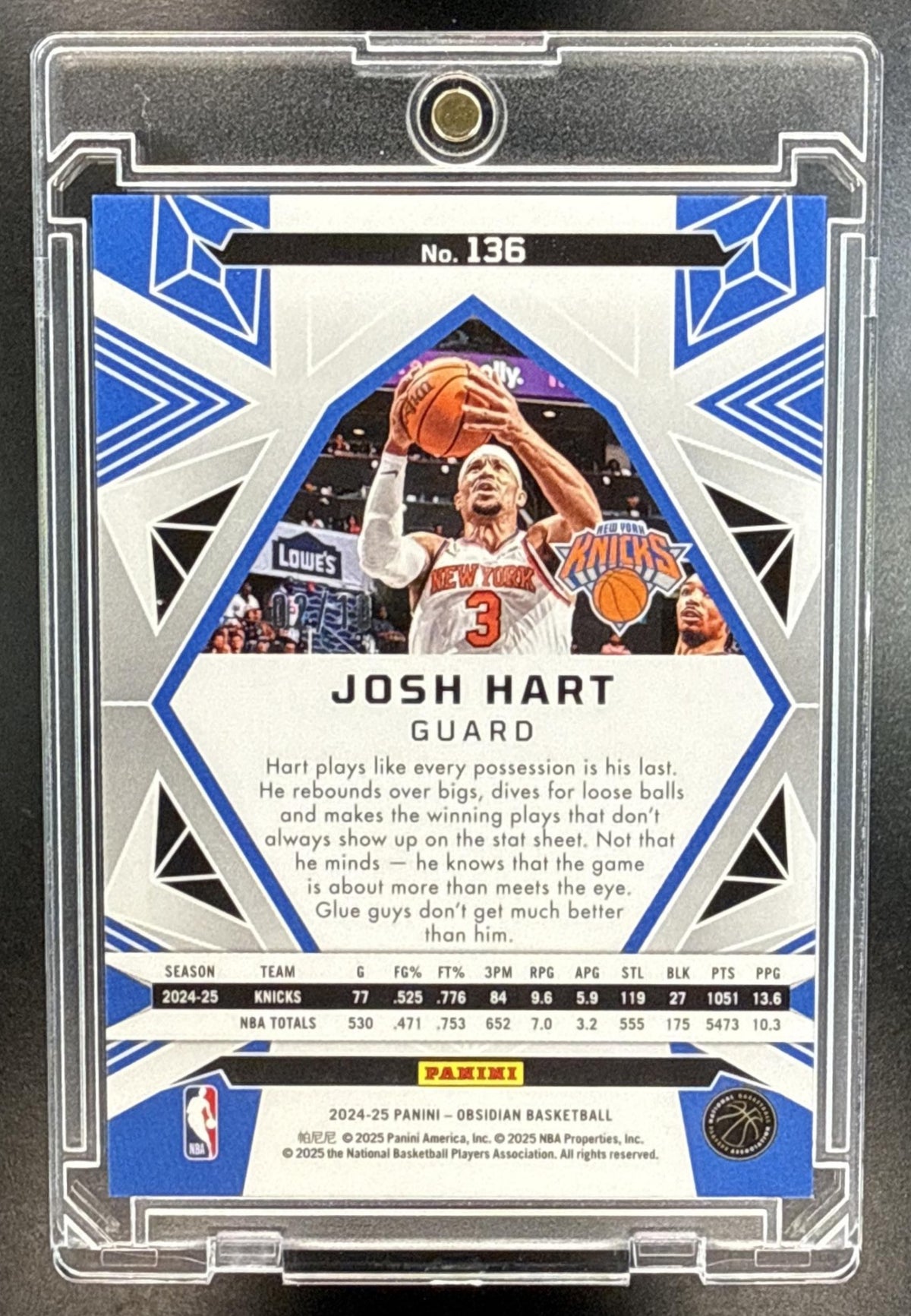 Josh Hart Panini Obsidian 2024-25 Electric Etch Gold Flood /10 New York Knicks