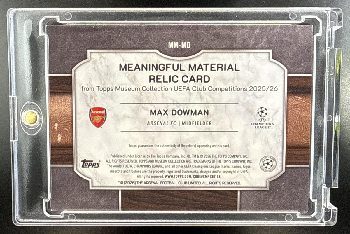 Max Dowman Topps Museum Collection UCC 2025-26 Gold /249 MEM RC Arsenal FC