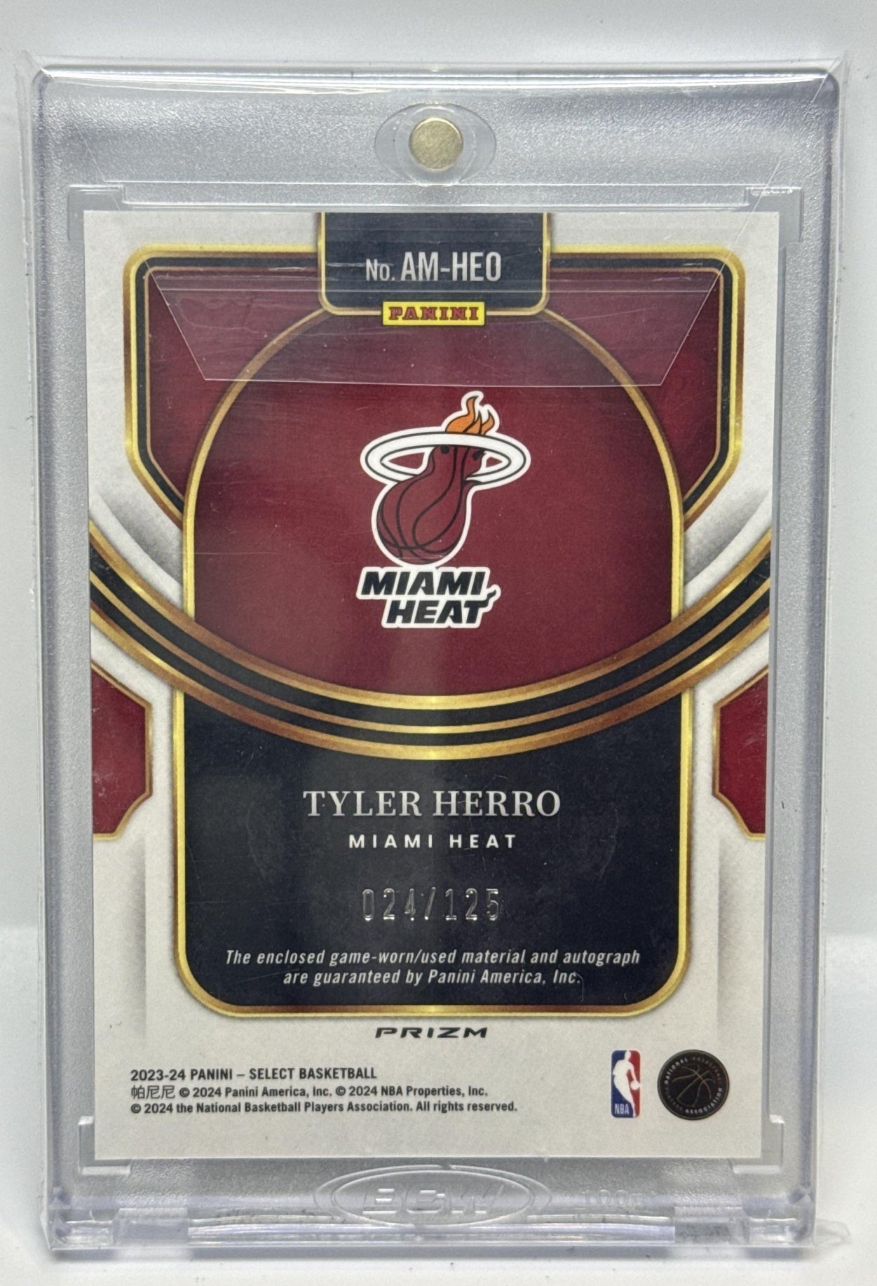 Tyler Herro Panini Select 2023-24 Auto Memorabilia /125 MEM Miami Heat