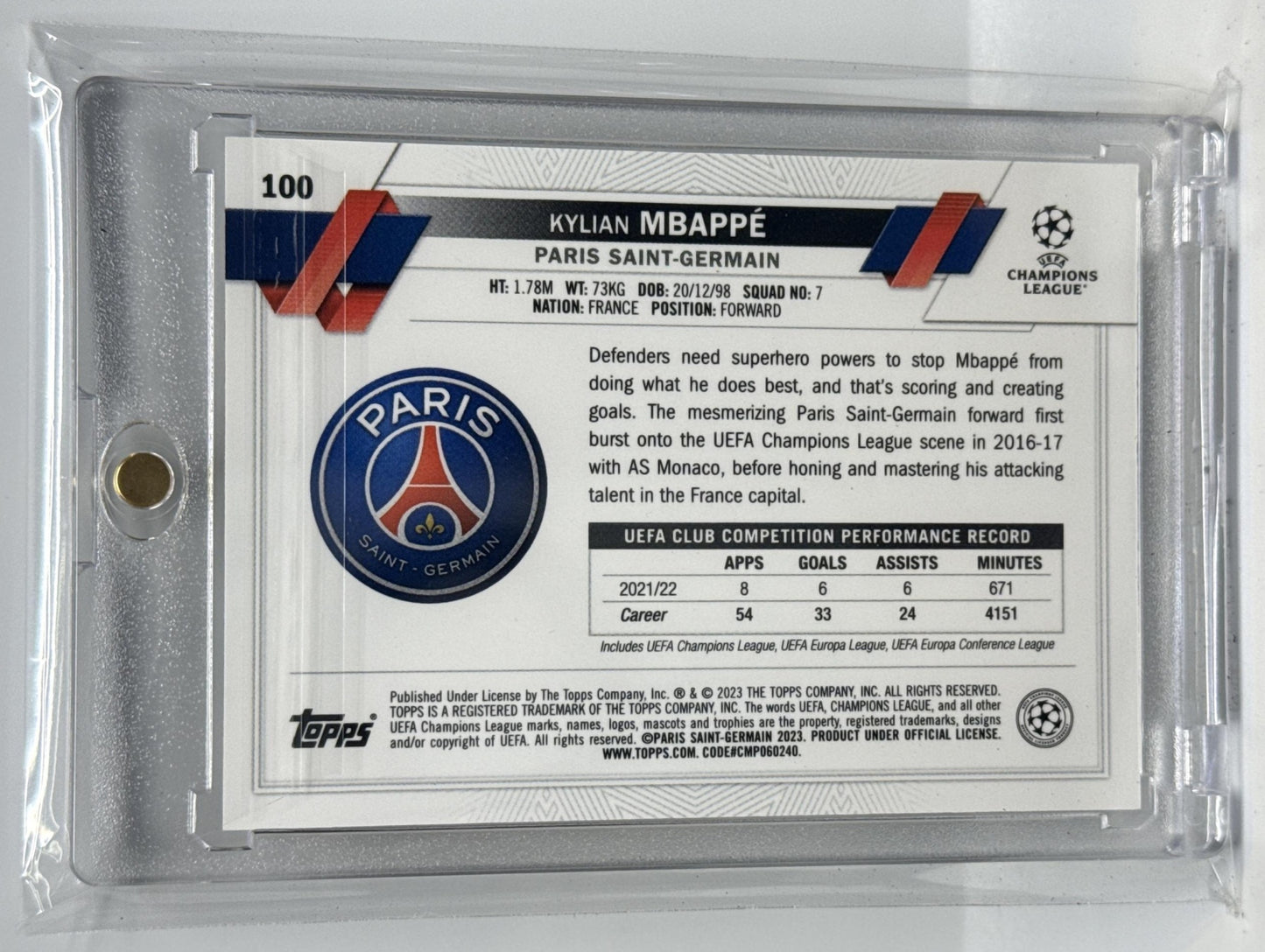 Kylian Mbappe Topps Chrome UCC 2022-23 SP Paris Saint-Germain