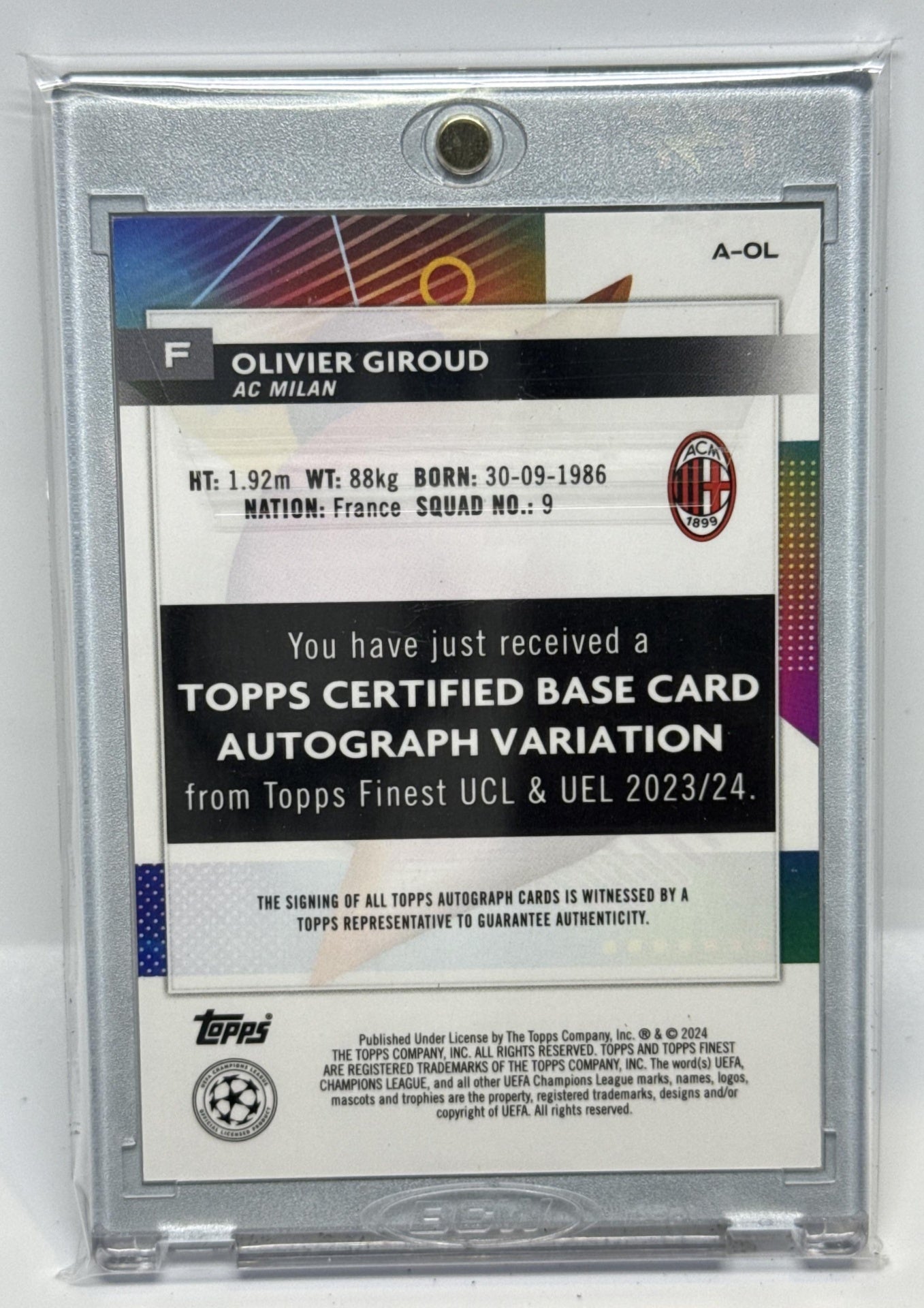 Olivier Giroud Topps Finest UCC 2023-24 Auto Gold /50 AC Milan