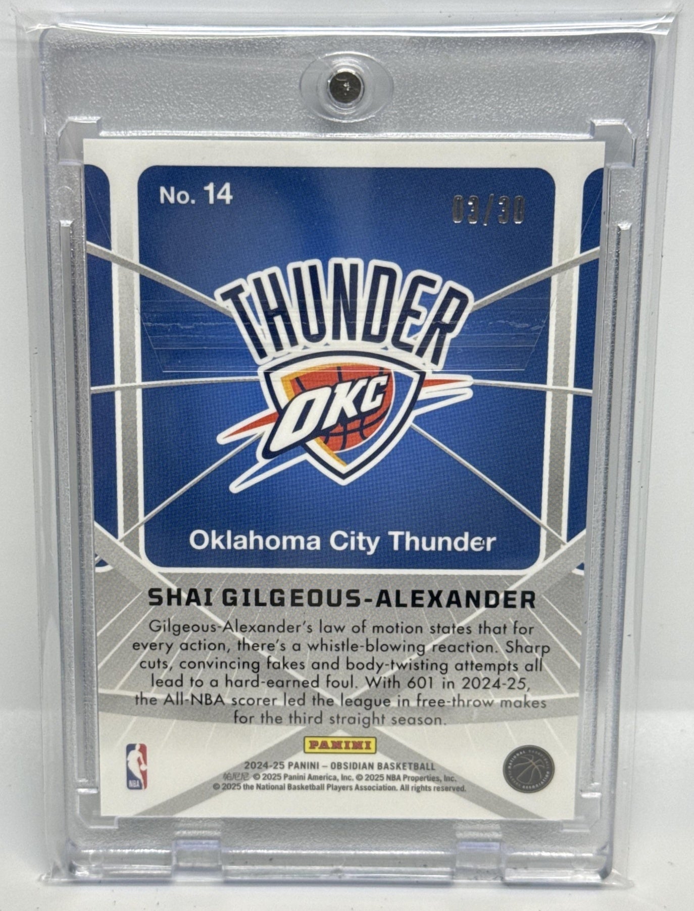 Shai Gilgeous-Alexander Panini Obsidian 2024-25 Electric Etch Blue Flood /30 OKC