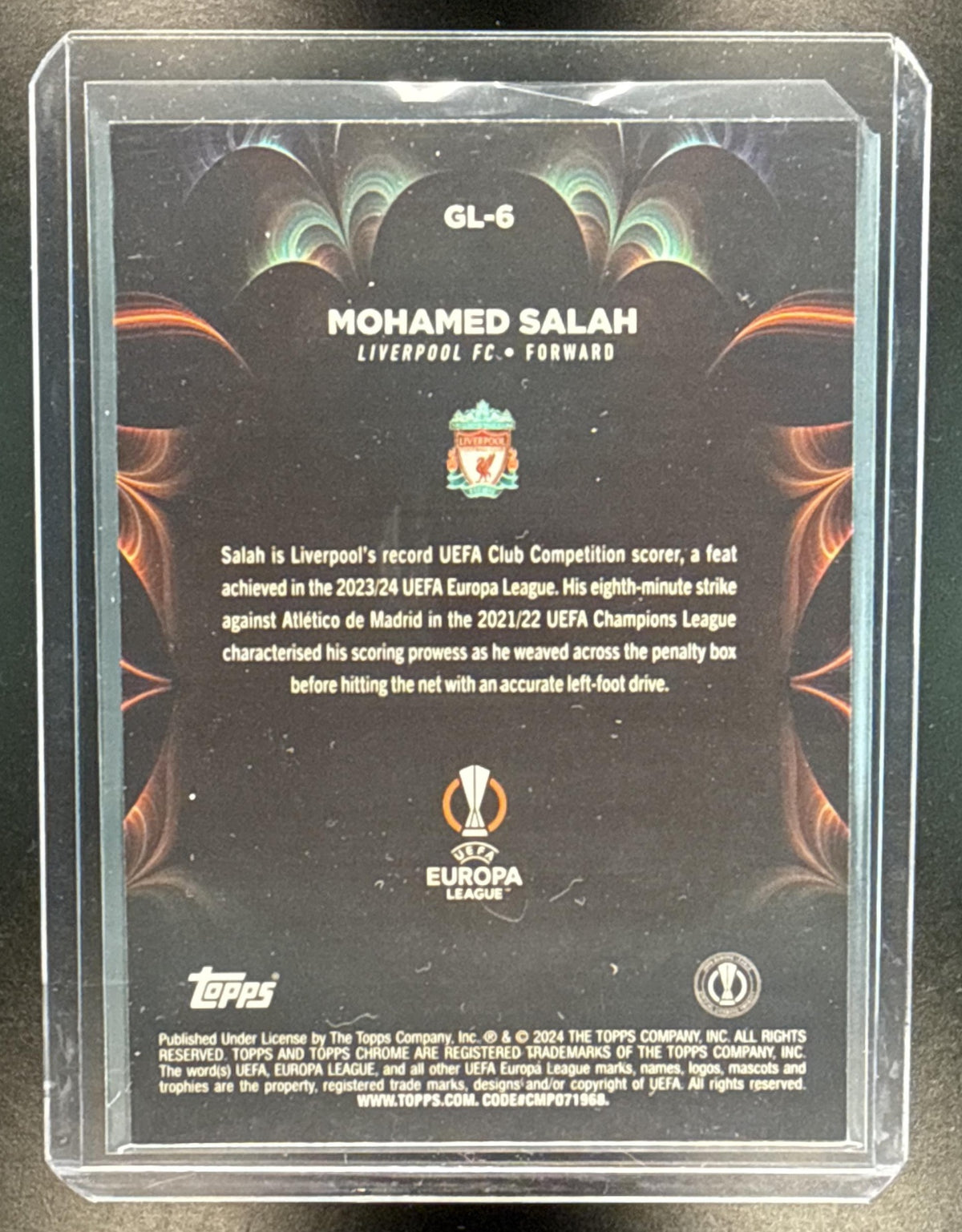 Mohamed Salah Topps Chrome UCC 2023-24 Golazo Gold Lava Refractor Liverpool
